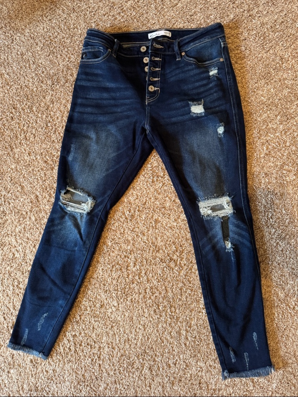 KanCan Dark Blue Distressed Skinny Jeans with Button-Fly
